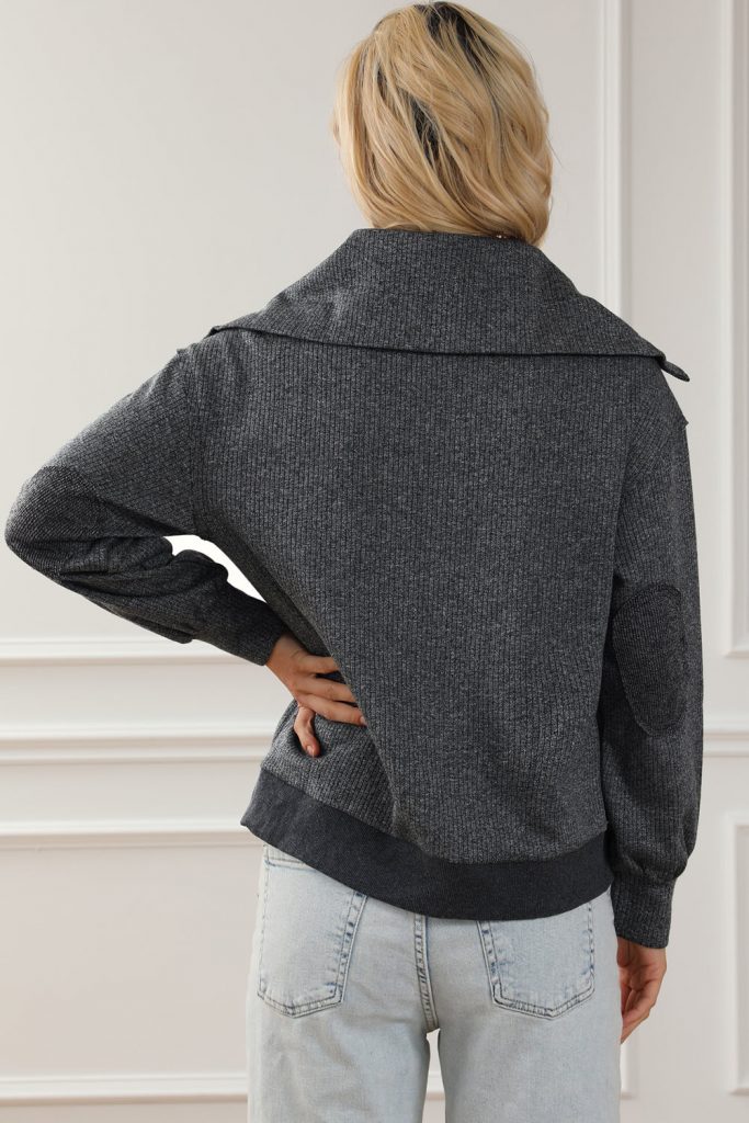 Gray Zip Front Cape Knit Jacket