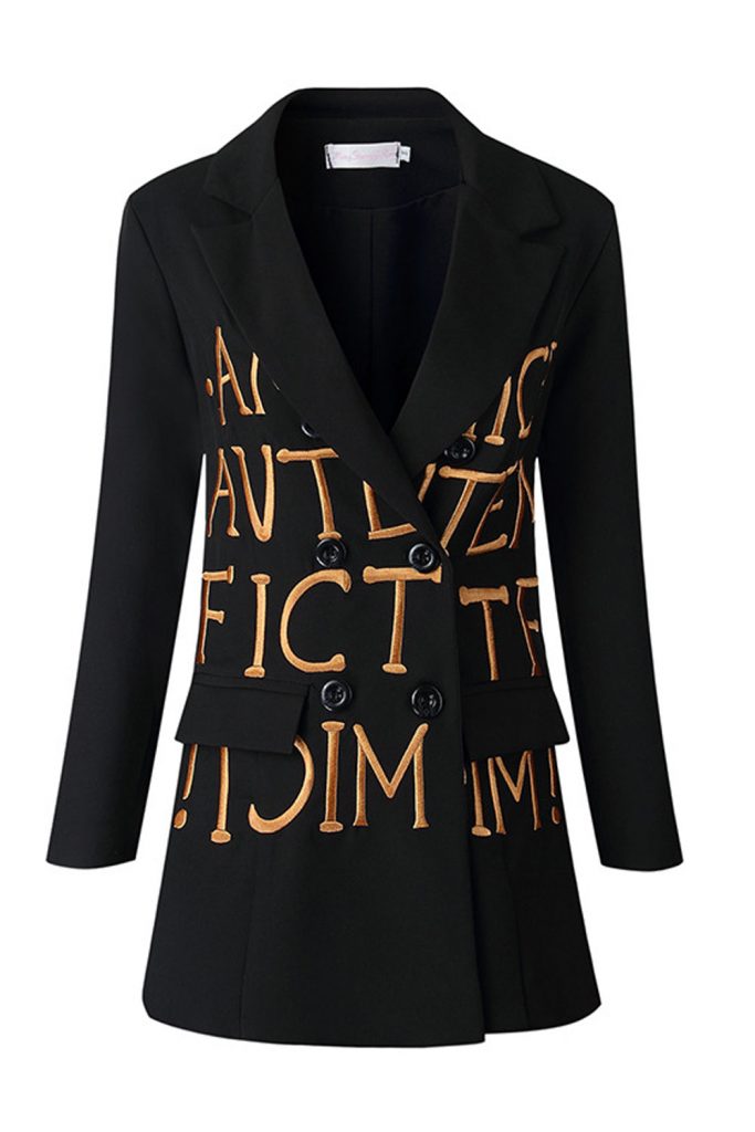 2024 Autumn And Winter Black Slim Embroidered Letter Suit Jacket Tide Suit Evening Dress