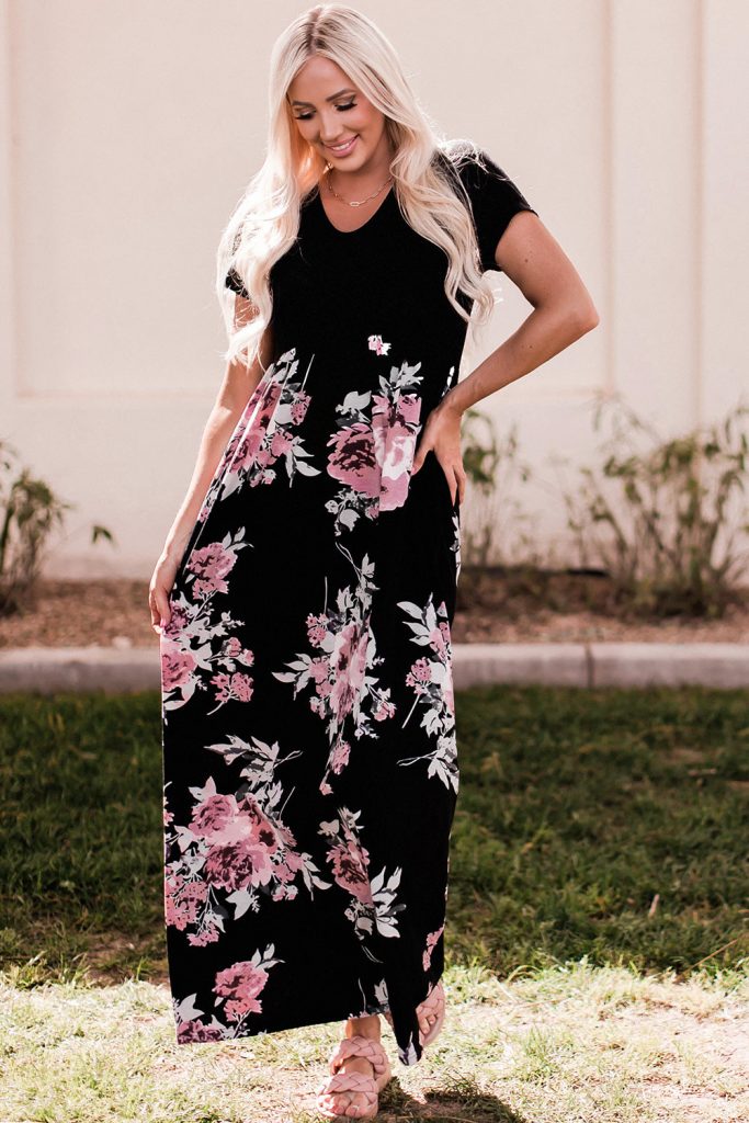 Women’s Contrast Floral Empire Waist Maxi Dress