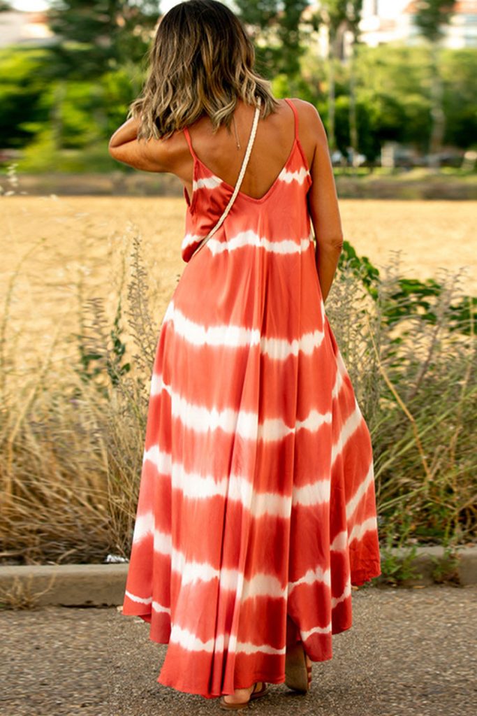 Women’s Tie Dye Striped Spaghetti Straps Maxi Dress