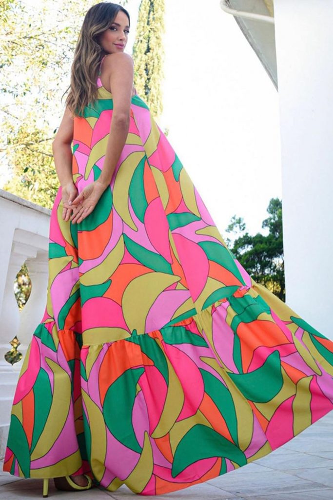 Women’s Multicolor Boho Geometric Print Sleeveless Maxi Dress