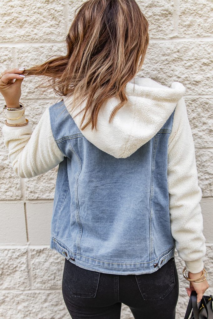 Sky Blue Sherpa Denim Splicing Buttoned Jacket