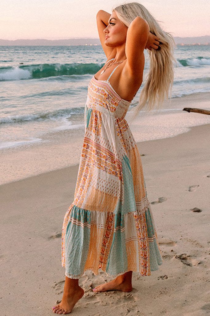 Women’s Boho Patchwork Print Square Neck Sundress