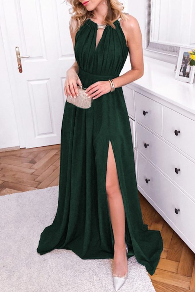 Women’s Glitter Trim Cutout Strapless Slit Party Dress