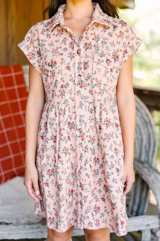 Women’s Short Sleeve Flap Pockets Shirt Floral Dress