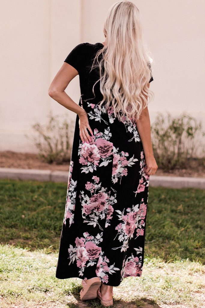 Women’s Contrast Floral Empire Waist Maxi Dress