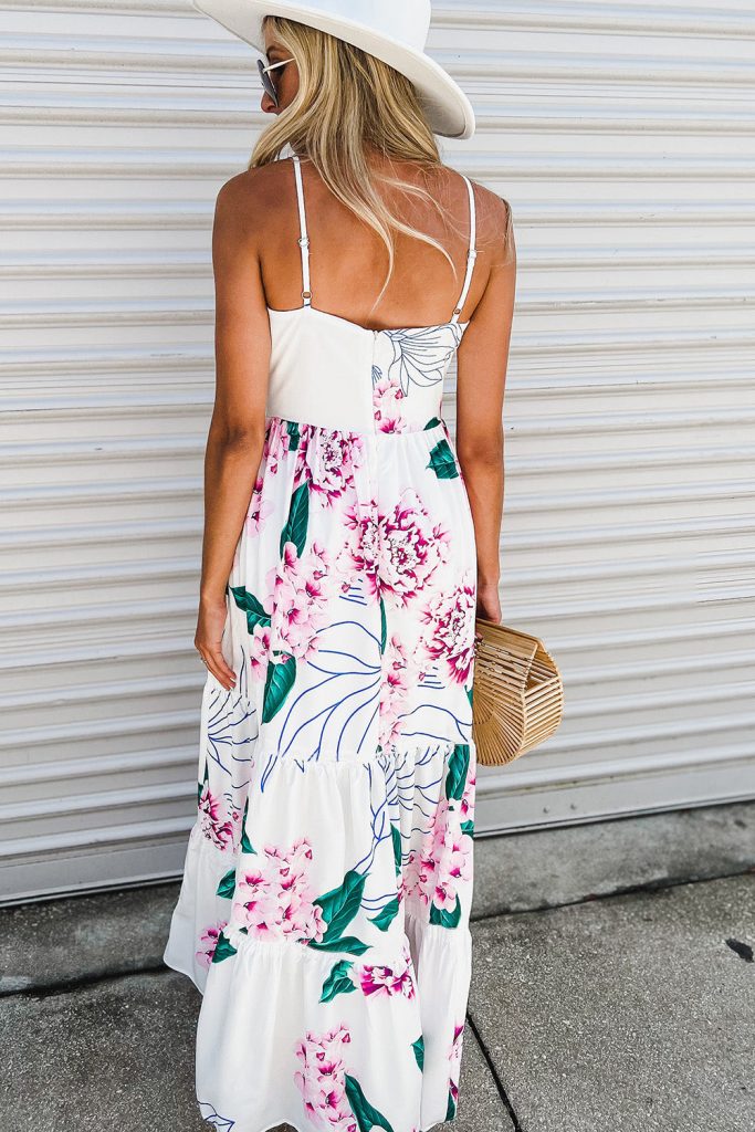 Women’s Floral Twist Cutout Adjustable Straps Maxi Dress