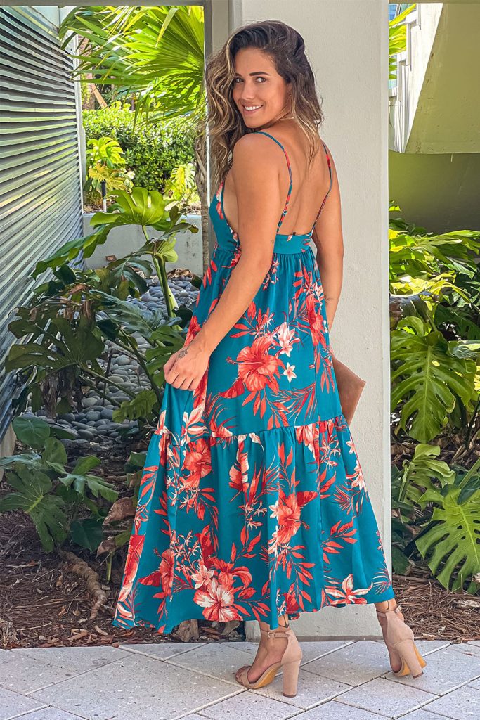 Women’s Strappy Open Back Floral Maxi Dress