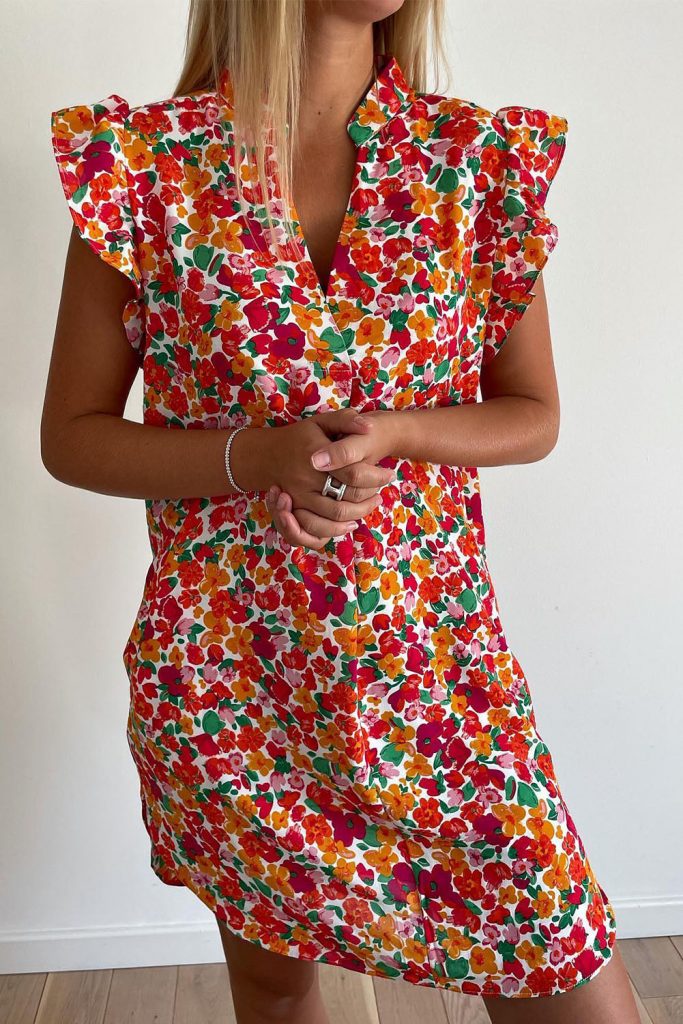 Women’s Ruffle Sleeve V-Neck Floral Dress