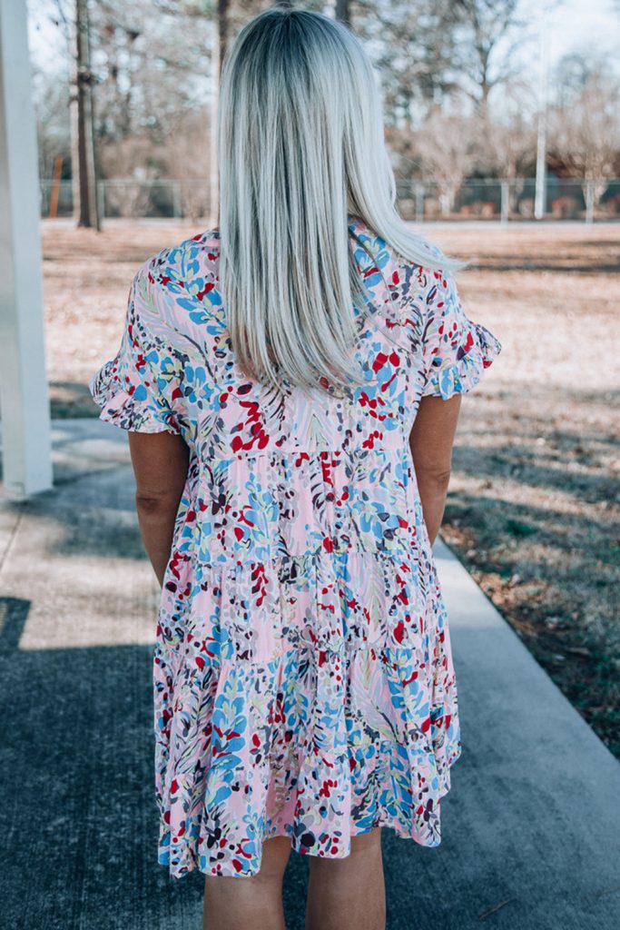 Women’s Short Sleeves Floral Print Tiered Ruffled Dress