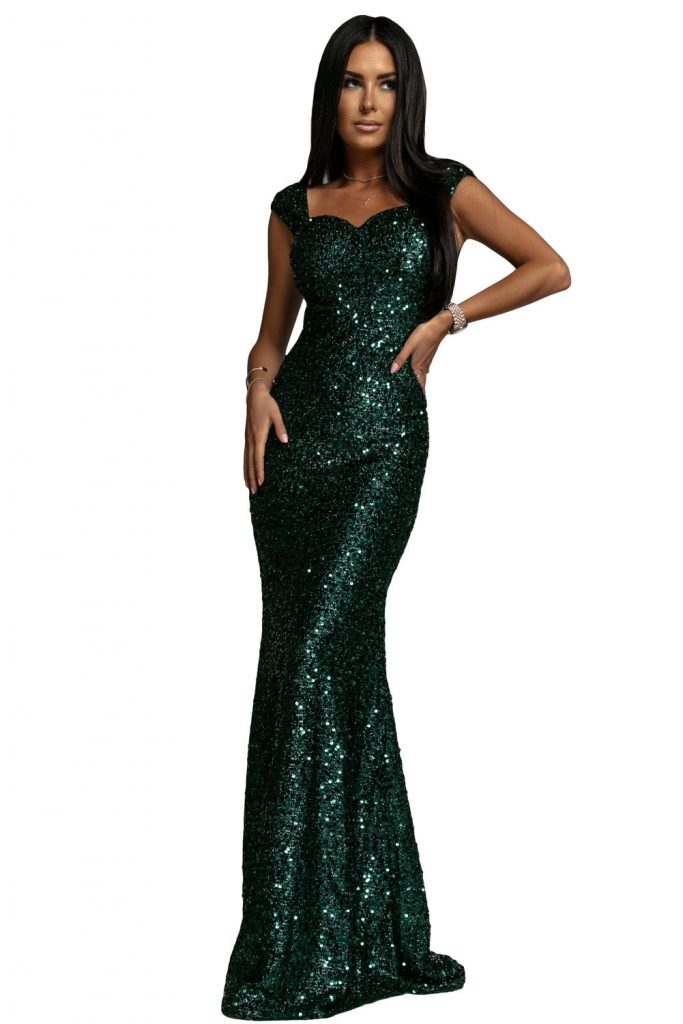 Green Women’s Sweetheart Neck Long Sequin Prom Party Wedding Maxi Dress