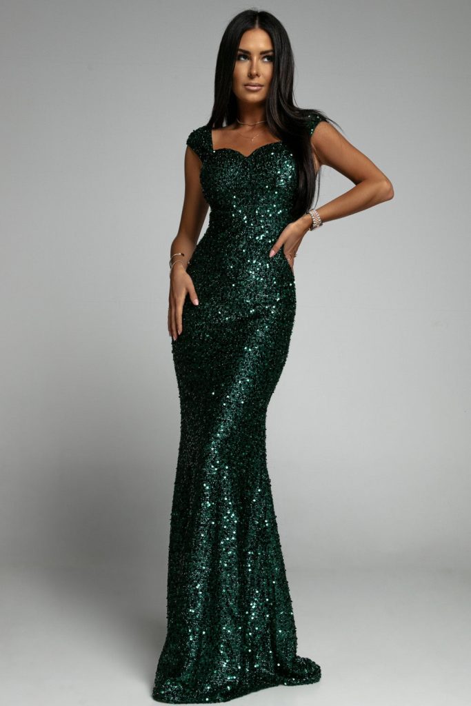 Green Women’s Sweetheart Neck Long Sequin Prom Party Wedding Maxi Dress