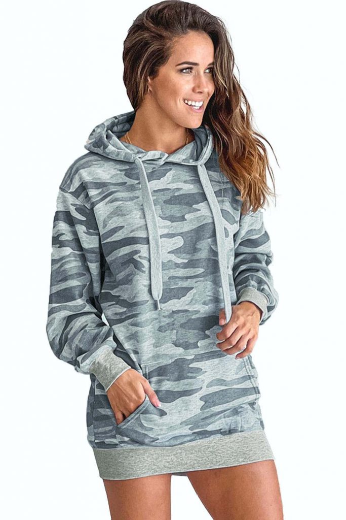 Women’s Light Gray Camo Oversized Hoodie Dress