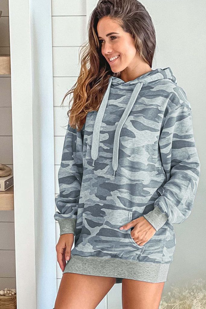 Women’s Light Gray Camo Oversized Hoodie Dress