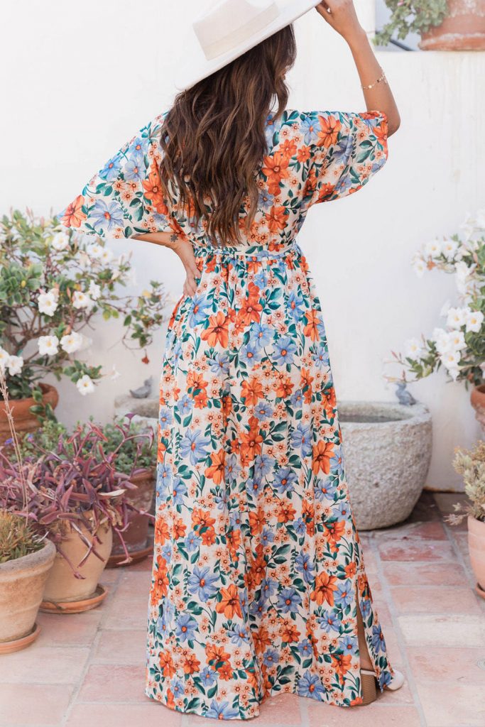 Women’s Floral Print Wrap Belted Maxi Dress