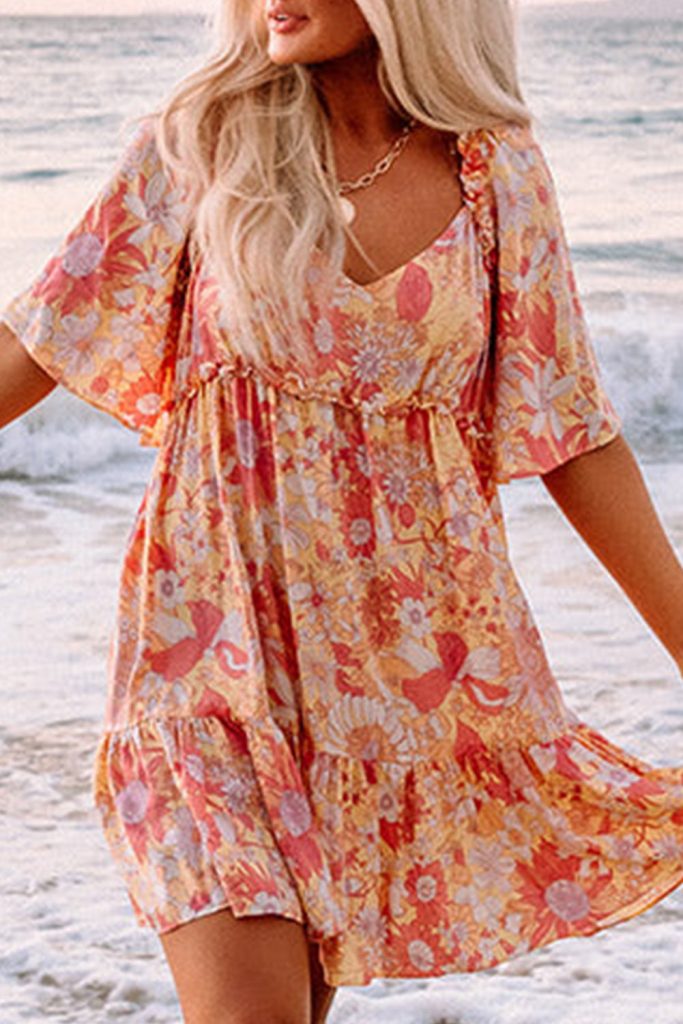 Women’s Wide Flutter Sleeve Floral Dress