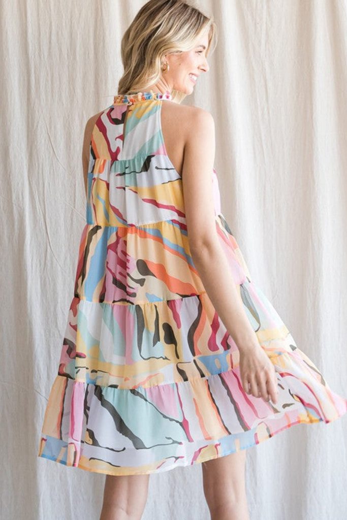 Women’s Abstract Print Sleeveless Tiered Flowy Dress