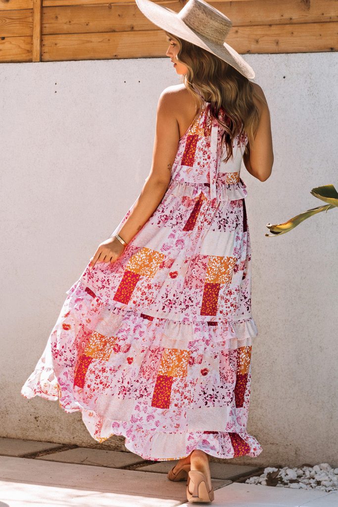 Women’s Boho Geometric Floral Print Sleeveless Maxi Dress