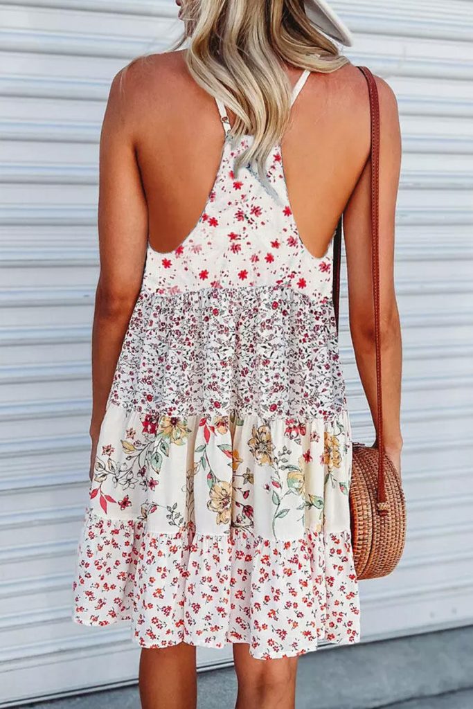 Women’s Floral Ruffled Spaghetti Strap Mini Dress