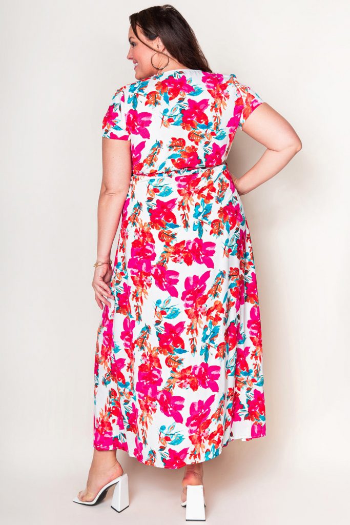 Women’s Plus Size Floral Print Wrap Slit Dress