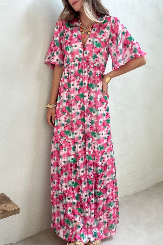 Women’s Wide Sleeves Floral Print Maxi Dress