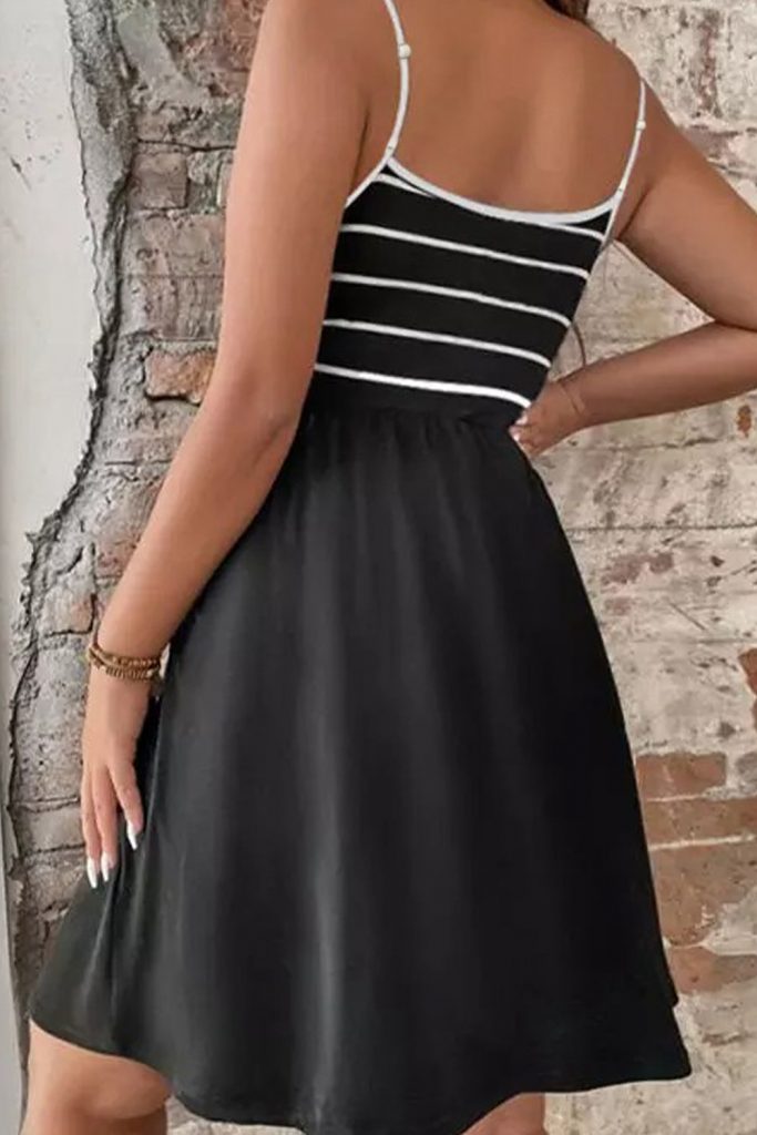 Women’s Spaghetti Straps Striped Cami Dress With Sash