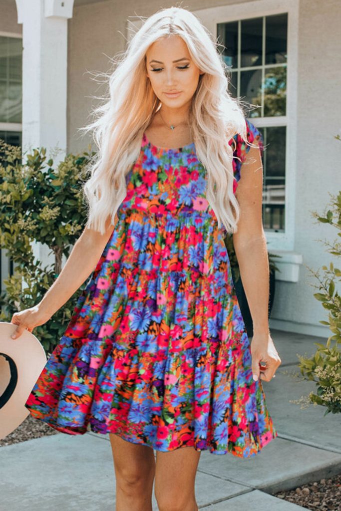 Women’s Floral Short Sleeve Ruffle Mini Dress