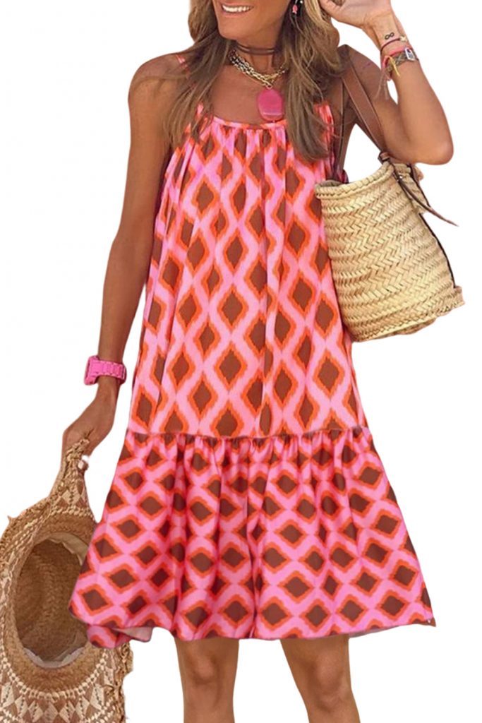 Women’s Geometric Print Loose Fit Sleeveless Maxi Dress