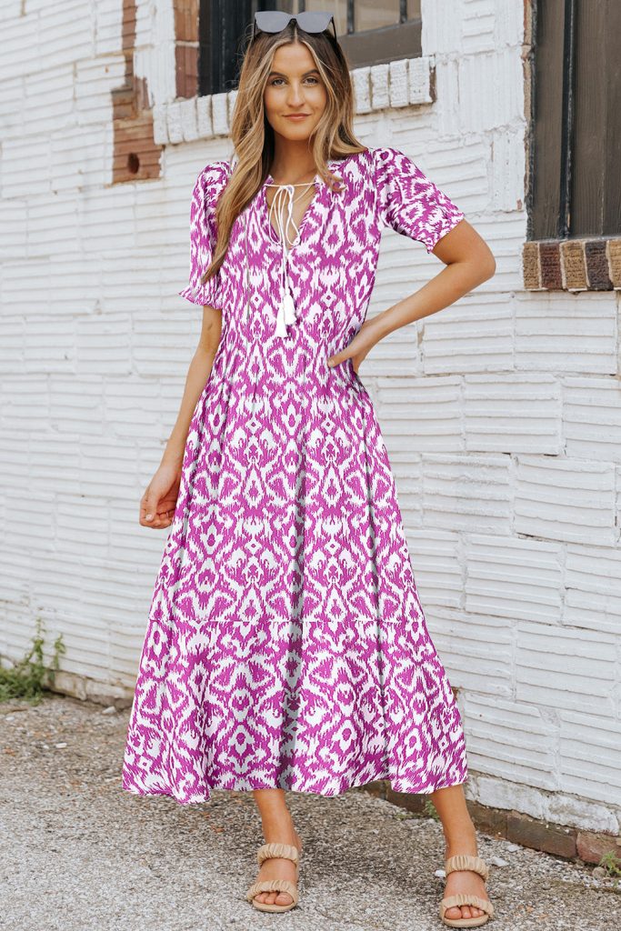 Women’s V Neck Casual Geometric Print Maxi Dress