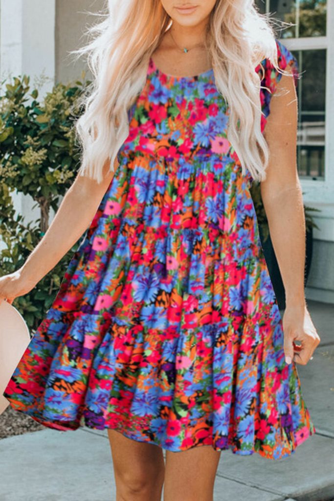 Women’s Floral Short Sleeve Ruffle Mini Dress