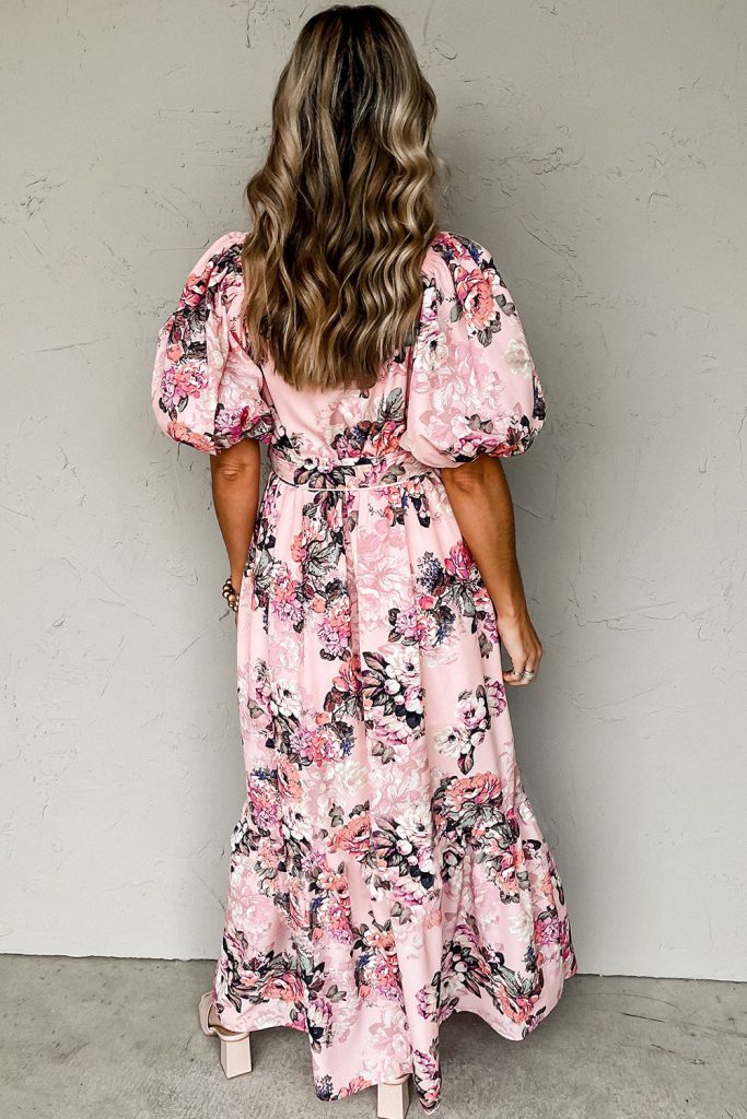 Women’s Floral Puff Sleeve High Waist Maxi Dress