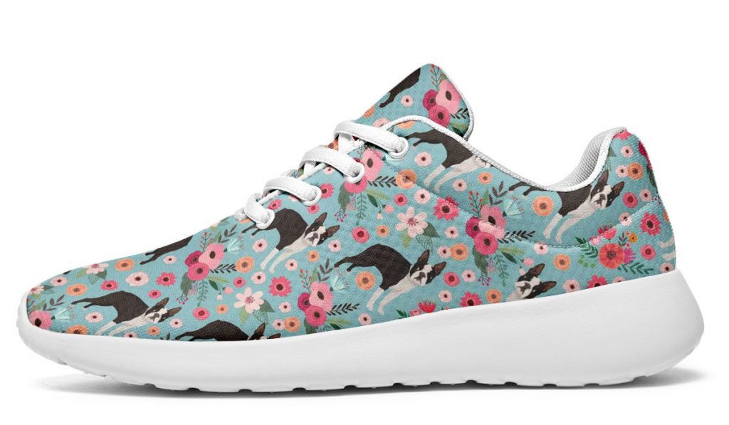 Boston Terrier Flower Athletic Sneakers