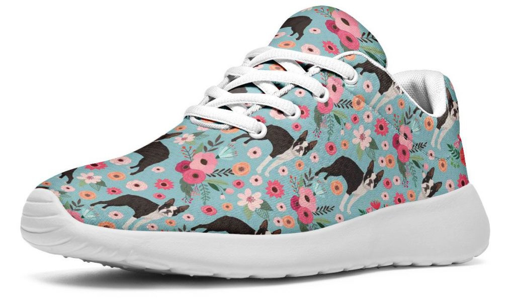 Boston Terrier Flower Athletic Sneakers